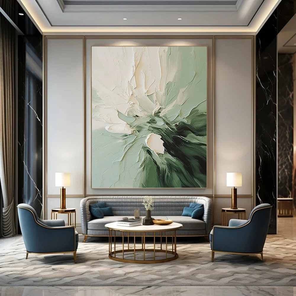 Floral_Flower_Green_White_Textured_Artwork_YVZX9 wall art